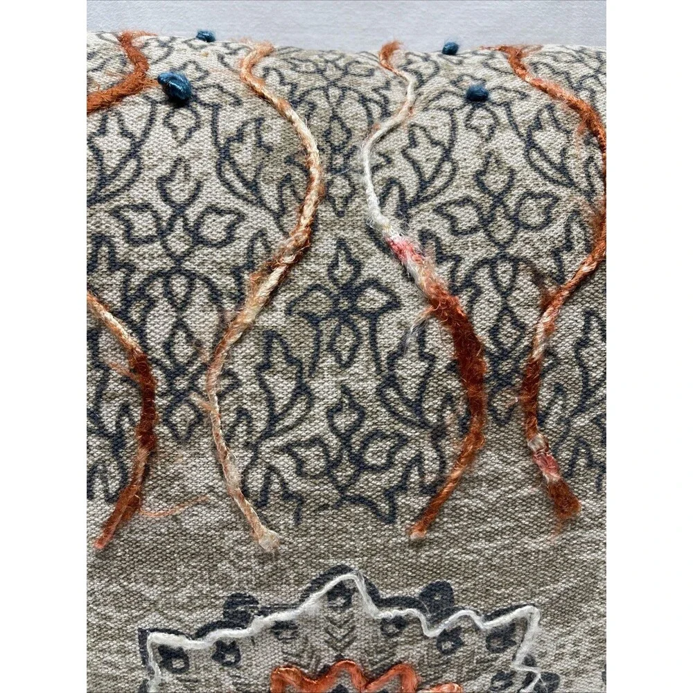 Rizzy Home Hand Crafted Medallion Decorative Pillow Natural Blue Rust New w/Tags